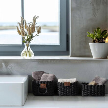 LA JOLIE MUSE Opbergmanden Set van 3, Gerecycled Papieren Touw, Vierkante Organizer voor Planken, Zwart