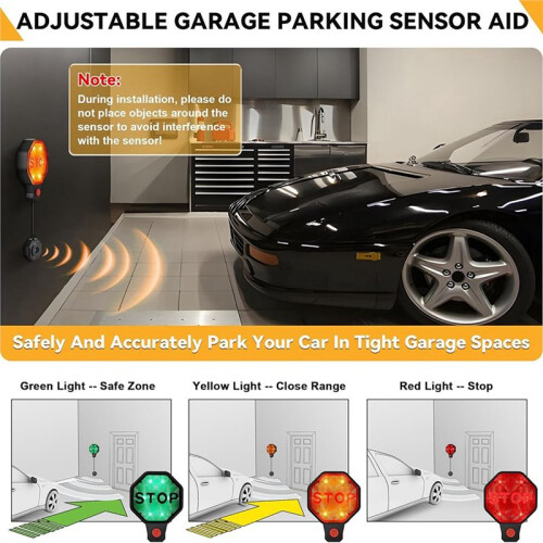 Adjustable Garage Parking Sensor Aid with LED Indicators, Parking Assist Sensor with Dual Power Options US Plug 2
