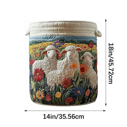 Retro Style Foldable Laundry Basket with Quilted Fabric and Vintage Floral Pattern 2