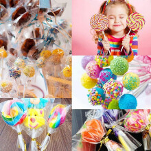 Cake-Pop-Stiel- und Verpackungsset, 100 Papierstäbchen, 100 Beutel, 100 Verschlussbänder, kompatibel mit Lutschern