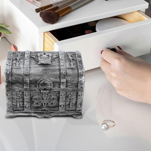 Silver Plastic Halloween Treasure Chest Lockable Storage Box for Jewelry Keepsakes 2