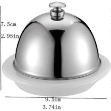 Keramik-Butterdose, 9,5 x 7,5 cm, Mini-Butterschale mit gewölbtem Edelstahldeckel