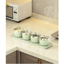 Juego de tarros para especias con cucharas, tarros de especias de gran capacidad de color verde claro para organizar la cocina.