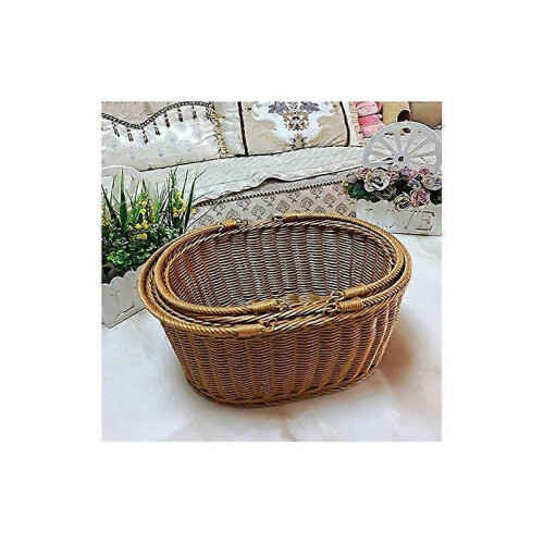 Poly-Wicker Picnic Basket with Dual Flip Doors, Hand Woven Large Capacity 2
