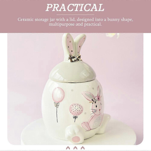 Bunny Ceramic Storage Jar with Lid 420ml for Pantry Shelf, White 2