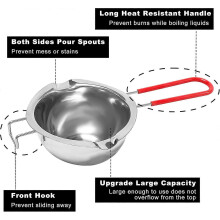 Melting Pot Bowl 600ml 18/8 Stainless Steel with 2 Spouts and Long Cool Handles