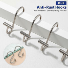 12Pcs S Hooks Shower Curtain Rings Nickel White Iron for Bathroom Kitchen