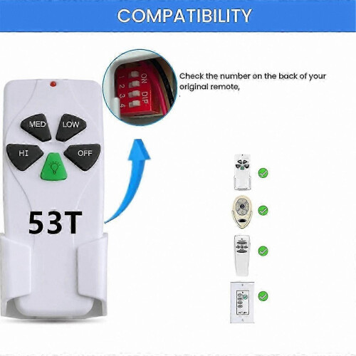 Ceiling Fan Remote Control with Light Dimmer, 3 Speed, Compatible with Hunter Bay Home Decorators Collection 2
