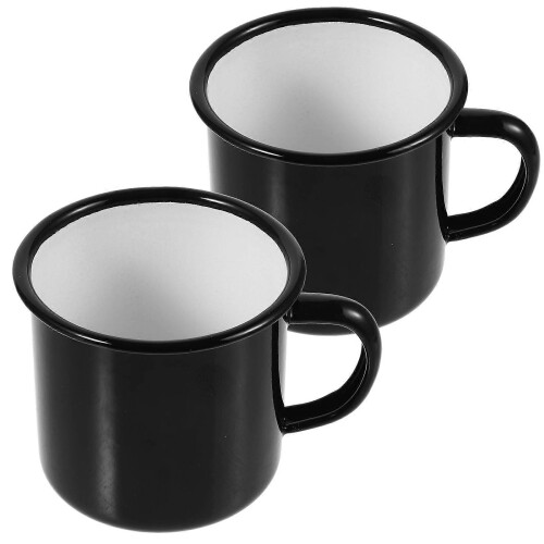 Retro Enamel Cup 2Pcs Black Enamel Drinking Cup Set with Handle for Home 1