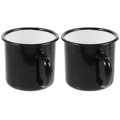 Retro Enamel Cup 2Pcs Black Enamel Drinking Cup Set with Handle for Home 2