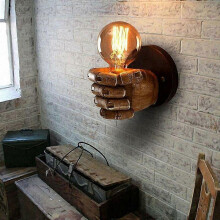 Lampada da parete industriale vintage in resina a forma di pugno destro, attacco a vite E27, decorazione retrò verde