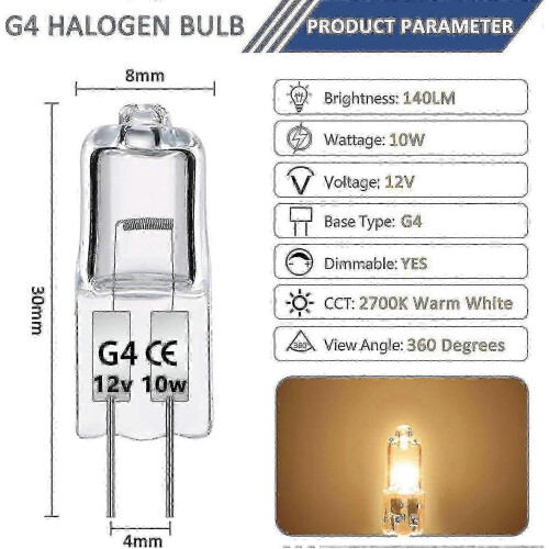 G4 Halogenlampe 10W 12V dimmbar 10er Set Warmweiß 2700K 2000Std. 1
