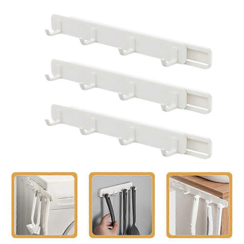 Sliding Coat Hook Rack, 3Pcs Retractable Pull Out Hooks with Adhesive for Closet Kitchen Bathroom 1