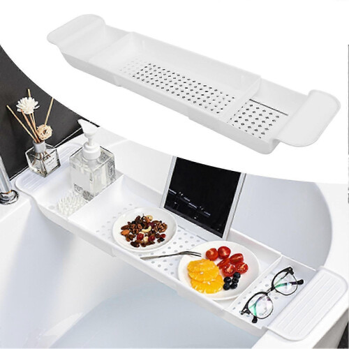 Expandable Adjustable Bathtub Caddy Tray with Drain Rack and Non-Slip Design 1
