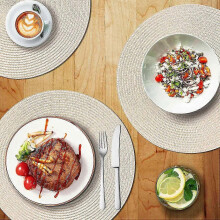Round Braided Placemats Set of 6, Woven Washable Non-Slip, 38cm Beige