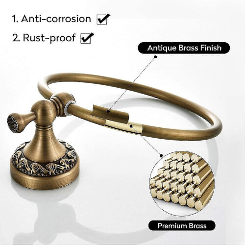 Antique Brass Towel Ring, Wall Mount Retro Round Towel Rail Rack for Bathroom, Solid Copper 2