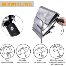 Opvouwbare UV-paraplu UPF 50+ met zilverkleurige coating, winddicht, automatisch openen en sluiten, reisformaat 42/46 inch.