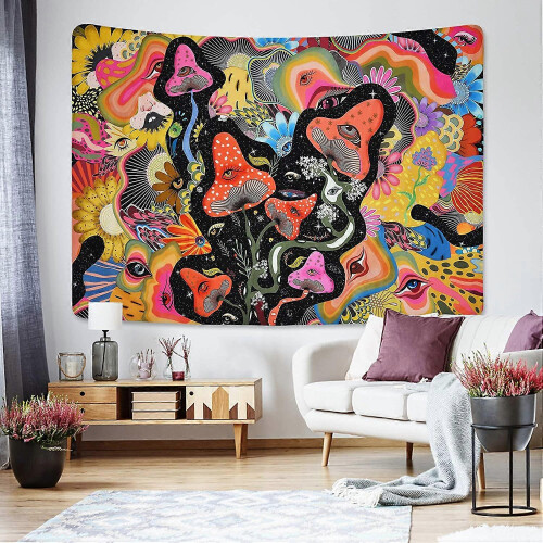 Mushroom Tapestry Psychedelic Eyes Wall Hanging Polyester Fabric Multiple Sizes 2
