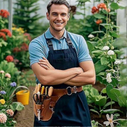 Leather Garden Tool Belt Adjustable Work Apron with Pockets for Hand Tools 2