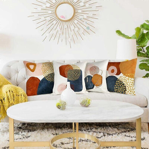 Linen Blend Cushion Covers 45x45 cm, 4PCS Geometric Pattern Decorative Pillowcases 1