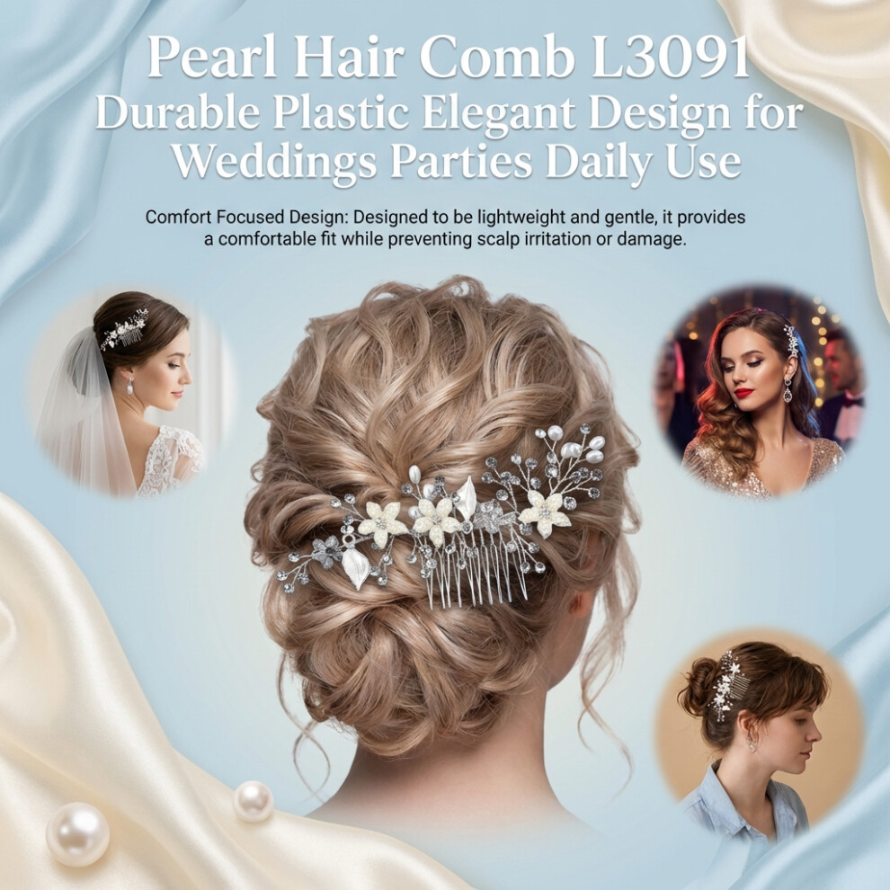 Reach-Tools Elegant Pearl Hair Comb For Weddings & Daily Use