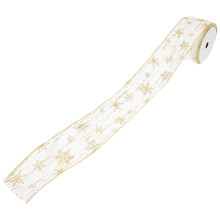 1Rol Polyester Cadeaulint Met Kerst- En Sneeuwelementen