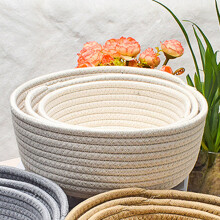3pcs Circular Woven Storage Basket Household Cotton Rope Storage Basket for Bedroom Living Room