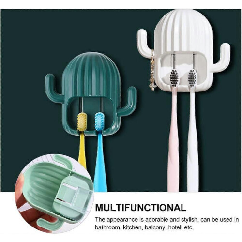 Cactus Toothbrush Holder Wall-Mounted Self-Adhesive Bathroom Organizer 4Pcs 2