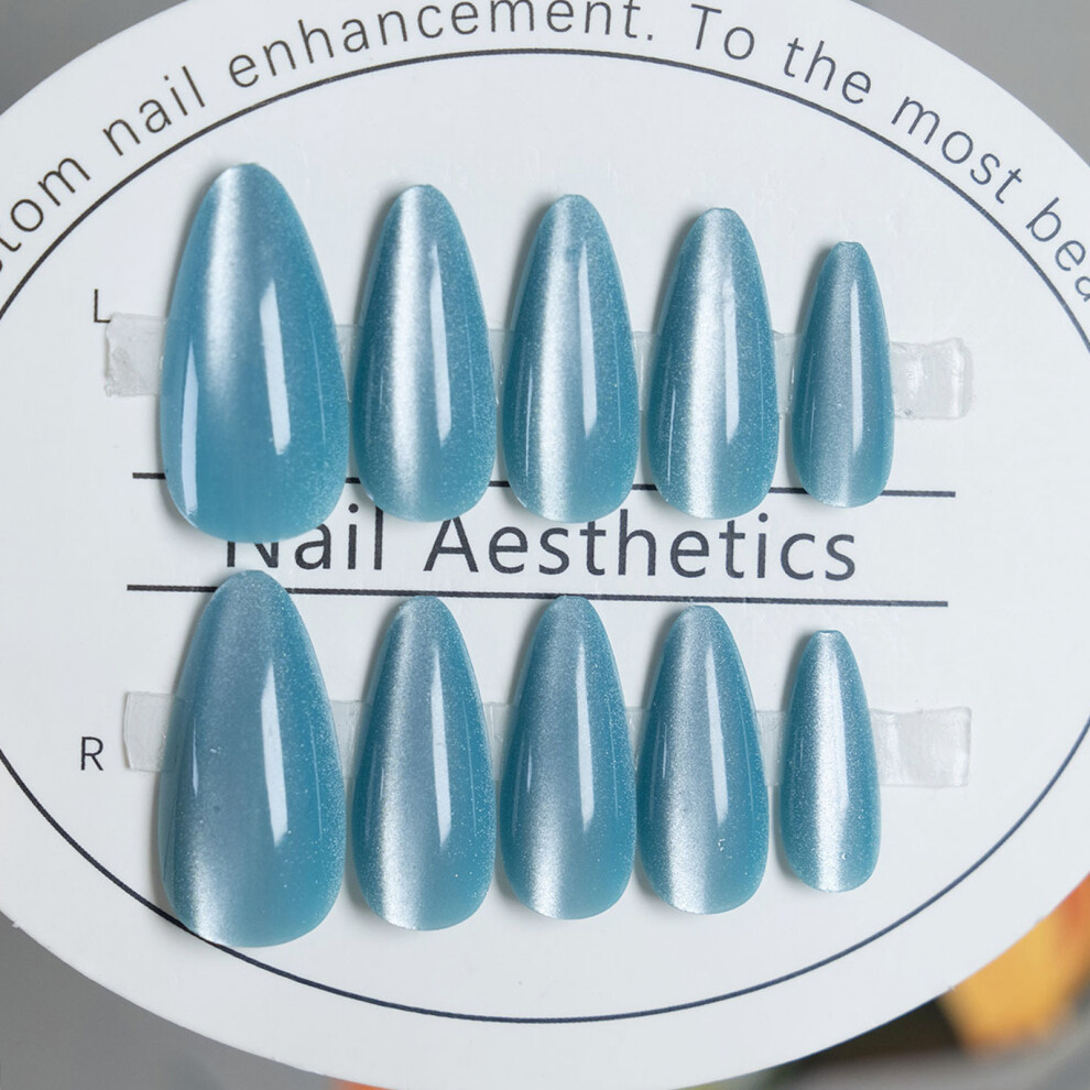 Zhouq-Outdoors Cat Eye Lake Blue Fake Nails - Durable & Comfortable