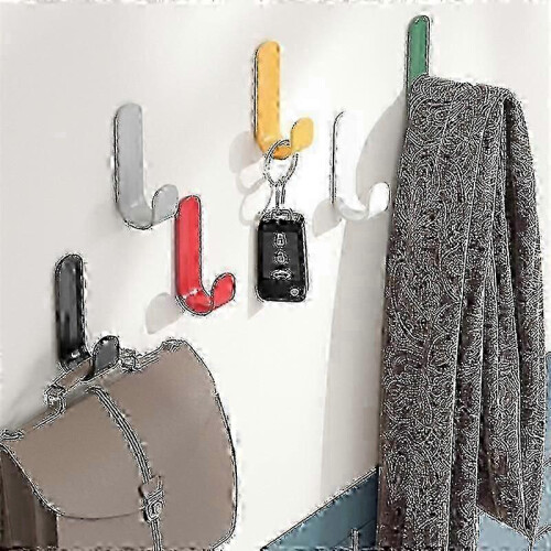 Self Adhesive Wall Hooks Compatible with Towel Rack, 6 Pack, ABS, Space Saving, Adjustable, Multi Col 1
