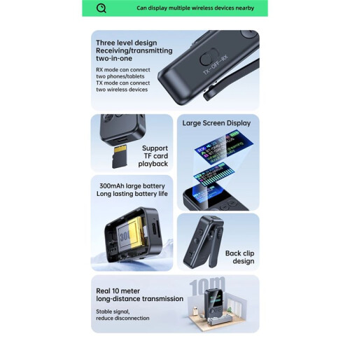 5.4 Receiver Transmitter 3.5mm AUX TF Card Playback HiFi Wireless Audio Adapter LED Digital Display 2
