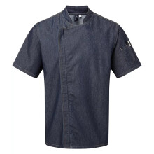 (XXL, Indigo Denim) Premier Unisex Adult Short-Sleeved Chef Jacket