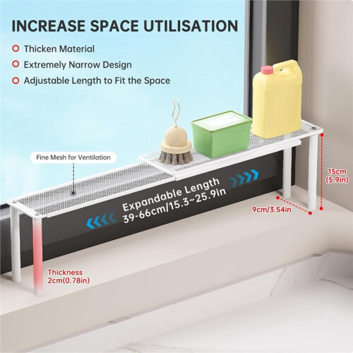 Expandable Window Shelf for Plants Kitchen Sink Organizer Stackable Narrow Shelves Kitchen Countertop Holder Mesh Design 2