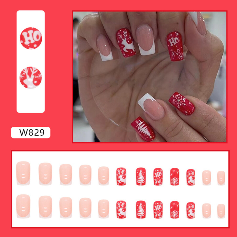 Hue-Grain (Jelly Glue Model) Christmas Red Pink False Nails Square Tips