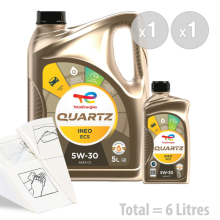 Total Quartz Ineo ECS 5w-30 Car Engine Oil Service Kit / Pack 6 LITRES 6L