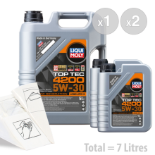 Car Engine Oil Service Kit / Pack 7 LITRES Liqui Moly Top Tec 4200 5w30 7L