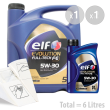 Car Engine Oil Service Kit / Pack 6 LITRES Elf Evolution Fulltech FE 5w30 6L