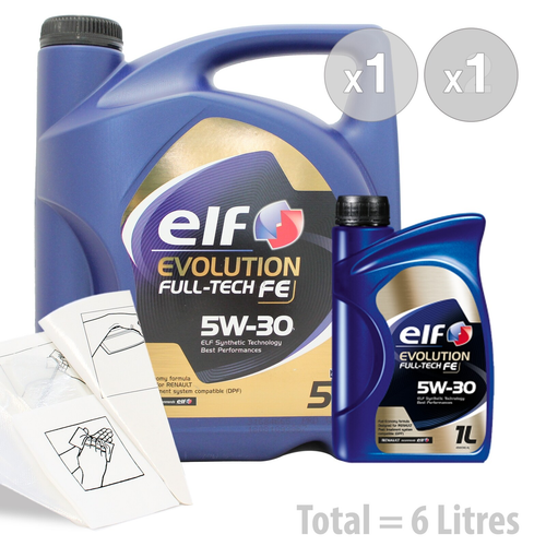 Car Engine Oil Service Kit / Pack 6 LITRES Elf Evolution Fulltech FE 5w30 6L