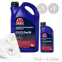 Car Engine Oil Service Kit / Pack 6 LITRES Millers Oils Trident C2/C3 5W-30 6L