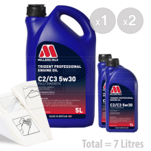 Car Engine Oil Service Kit / Pack 7 LITRES Millers Oils Trident C2/C3 5W-30 7L