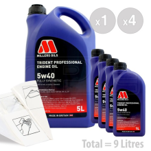 Car Engine Oil Service Kit / Pack 9 LITRES Millers TRIDENT 5W-40 synth 9L