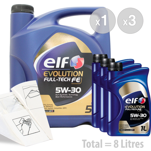 Car Engine Oil Service Kit / Pack 8 LITRES Elf Evolution Fulltech FE 5w30 8L