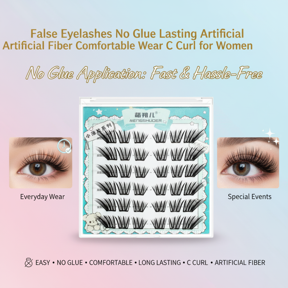 Roc-Electron Glue-Free False Eyelashes, C Curl, Long Lasting