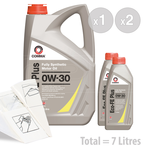Car Engine Oil Service Kit / Pack 7 LITRES Comma Eco-FE Plus 0W30 7L