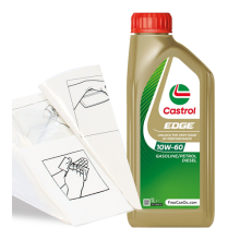 Engine Oil Top Up Castrol EDGE 10w-60 1 LITRE 1L + Gloves Wipes Funnel