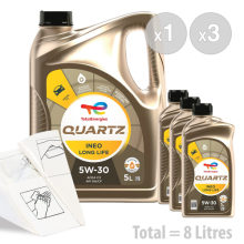 Total Ineo Long Life 5w-30 Car Engine Oil Service Kit / Pack 8 LITRES 8L