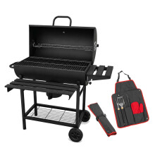 KCT Classic Barrel BBQ Outdoor Large Charcoal Smoker Barbecue Garden Grill Oil Drum With Tool Set Kit Utensils