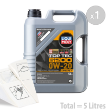 Car Engine Oil Service Kit / Pack 5 LITRES Liqui Moly Top Tec 6200 0w20 5L