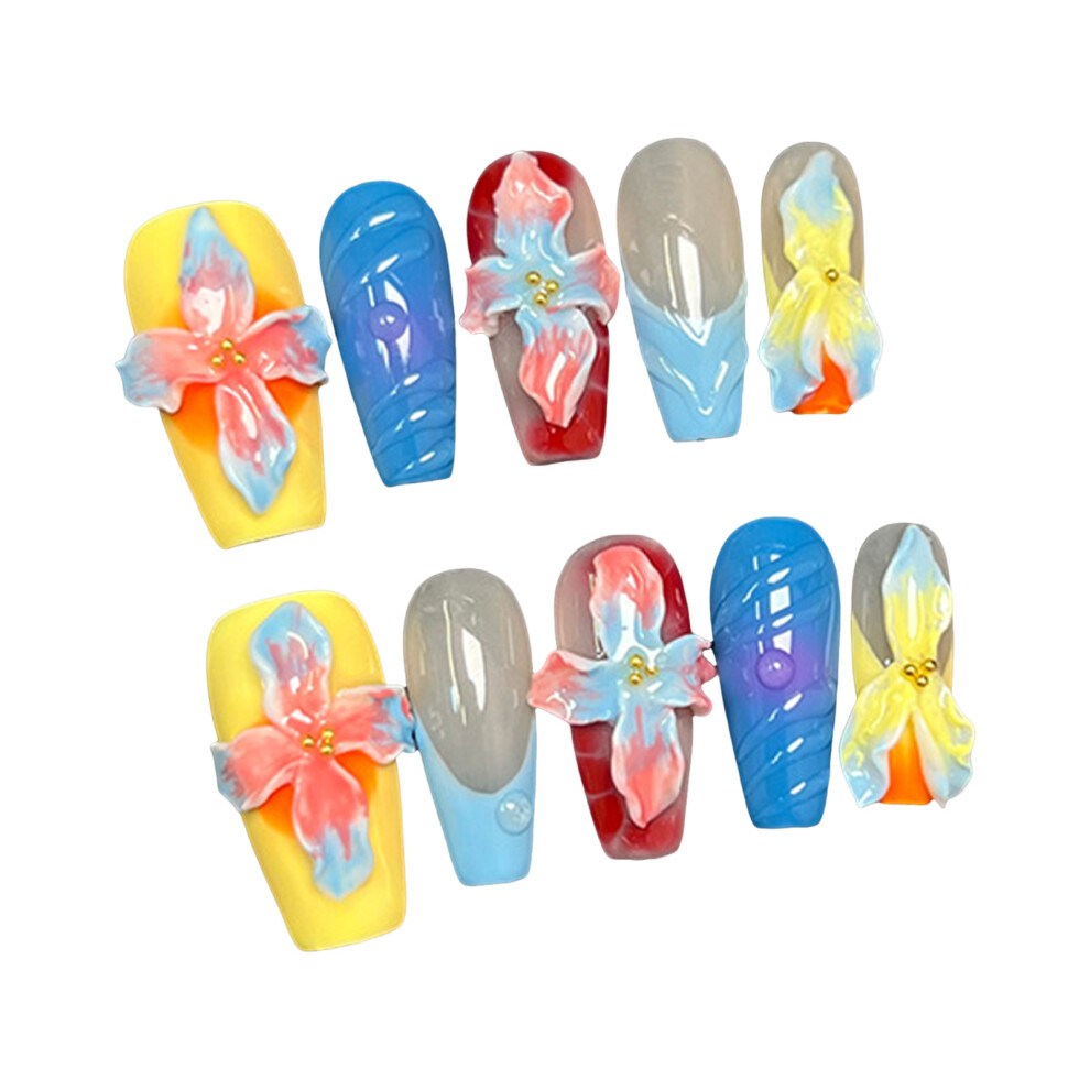 Reach-Tools (Xs) 10Pcs Flower Fake Nails, Zero Pressure, Work/Party