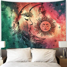 Tapisseries imprimées numériquement de pointe, tapisserie soleil et lune, tapisserie portable, 100 % polyester léger, parfaite pour les murs, les